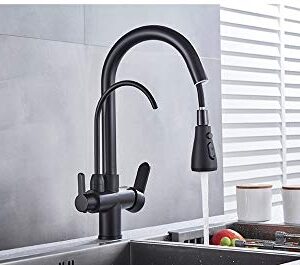 YJRIC Kitchen fau cet Water Filter Faucet Kitchen faucets Dual Handle Filter Faucet Mixer 360 Degree Rotation Water Purification Feature Taps,Matte Black