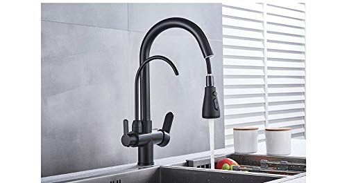 YJRIC Kitchen fau cet Water Filter Faucet Kitchen faucets Dual Handle Filter Faucet Mixer 360 Degree Rotation Water Purification Feature Taps,Matte Black