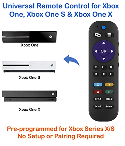 Universal Remote for Xbox One, Xbox One S and Xbox One X, Remote Control Has 7 Learning Programmable Buttons to Control All TVs, Soundbar, DVD & Receiver