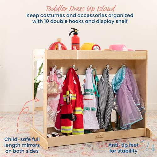 ECR4Kids Streamline Toddler Dress-Up Island, Costume Organizer, Natural