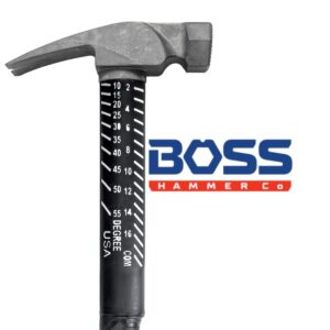 Boss Hammer Construction Grade Ti64 Titanium Hammer with Tough-Fiber Shock-Absorbing Fiberglass Handle - 12 oz, No-Slip Grip, Milled Faced - BH12TIPFM