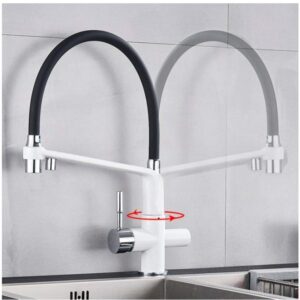 YJRIC Kitchen fau cet Kitchen Water Filter Faucet Kitchen faucets Dual Spout Filter Faucet Mixer 360 Degree Rotation Water Purification Feature Taps,White