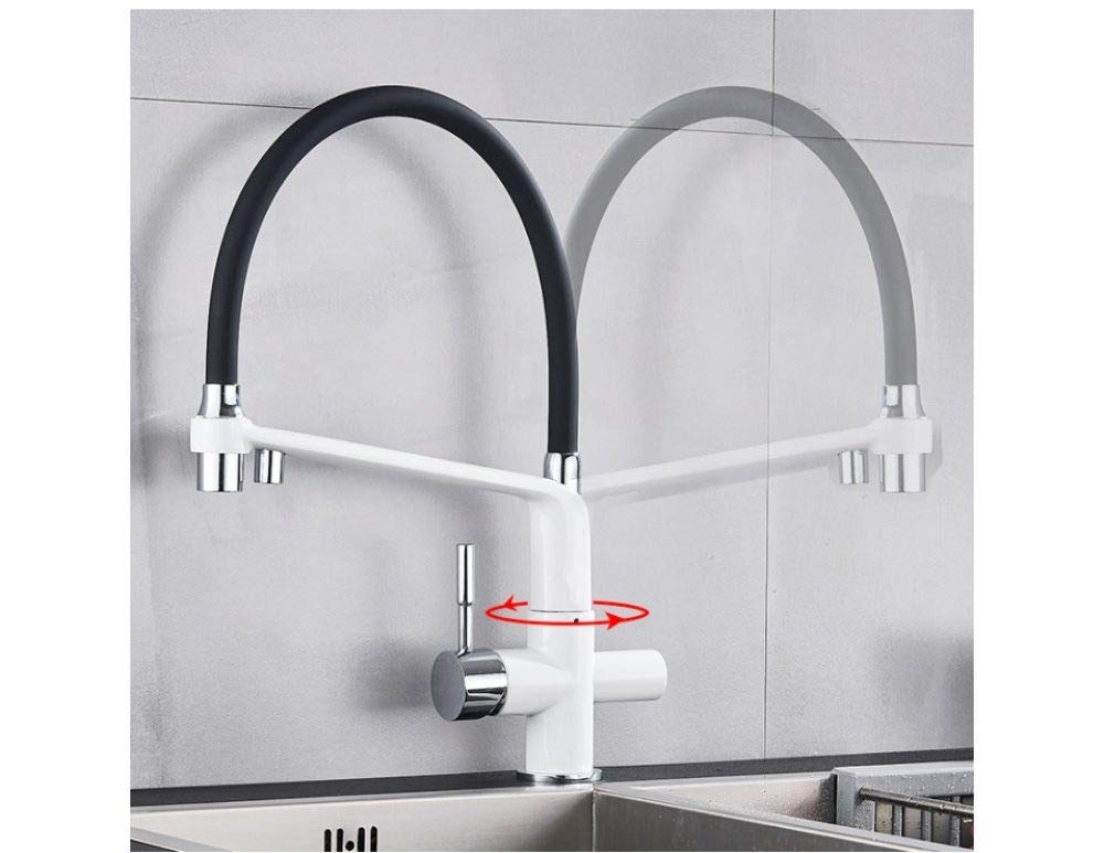 YJRIC Kitchen fau cet Kitchen Water Filter Faucet Kitchen faucets Dual Spout Filter Faucet Mixer 360 Degree Rotation Water Purification Feature Taps,White