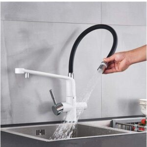 YJRIC Kitchen fau cet Kitchen Water Filter Faucet Kitchen faucets Dual Spout Filter Faucet Mixer 360 Degree Rotation Water Purification Feature Taps,White