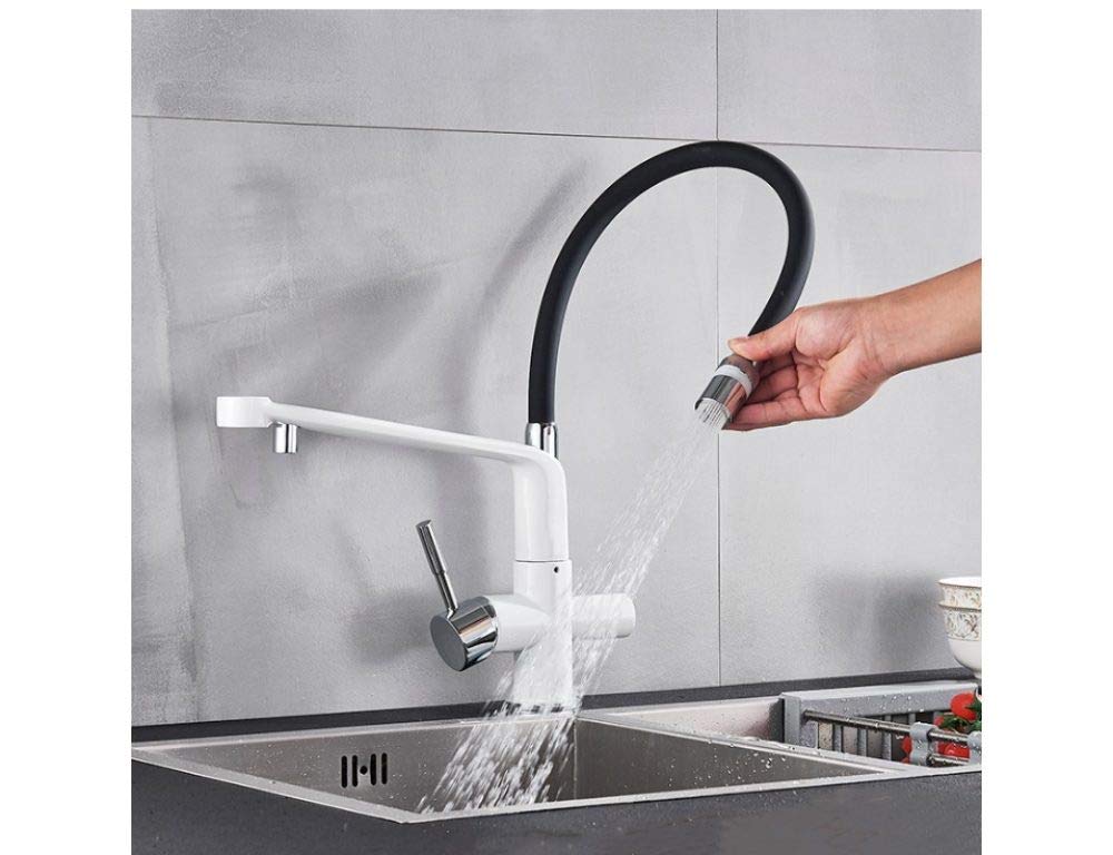 YJRIC Kitchen fau cet Kitchen Water Filter Faucet Kitchen faucets Dual Spout Filter Faucet Mixer 360 Degree Rotation Water Purification Feature Taps,White