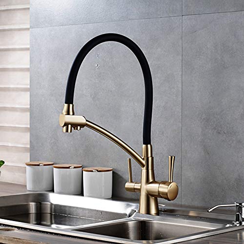 YJRIC Kitchen fau cet Uythner Kitchen Purification Flexible Rotated Kitchen Faucet Dual Spout Dual Handles Mixer Tap Hot and Cold Pure Water Mixer,Antique Bronze