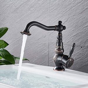 yjric kitchen fau cet kitchen sink faucets retro brass antique bronze single handle kitchen basin faucets deck mounted hot&cold water mix tap,black bronze short