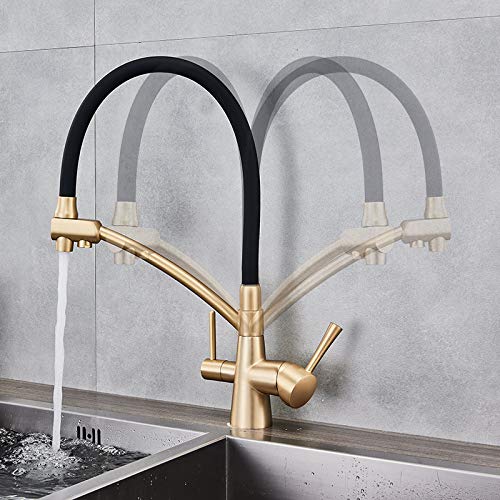 YJRIC Kitchen fau cet Uythner Kitchen Purification Flexible Rotated Kitchen Faucet Dual Spout Dual Handles Mixer Tap Hot and Cold Pure Water Mixer,Antique Bronze