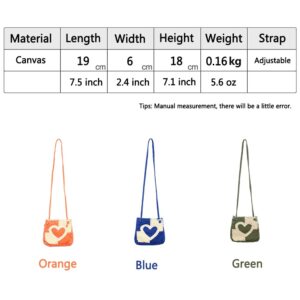 GOQUFOY Small Crossbody Bags for Women Green Cute Heart Travel Shoulder Bag Purses Teen Girls Canvas Cell Phone Bag