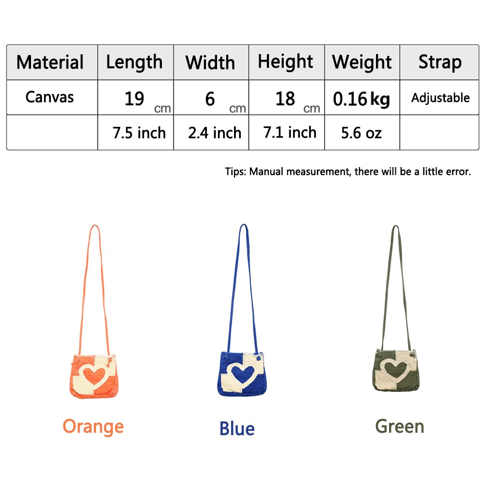 GOQUFOY Small Crossbody Bags for Women Green Cute Heart Travel Shoulder Bag Purses Teen Girls Canvas Cell Phone Bag