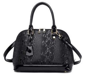 women's patent leather handbags shiny top-handle purse flame pattern shoulder bag (black)