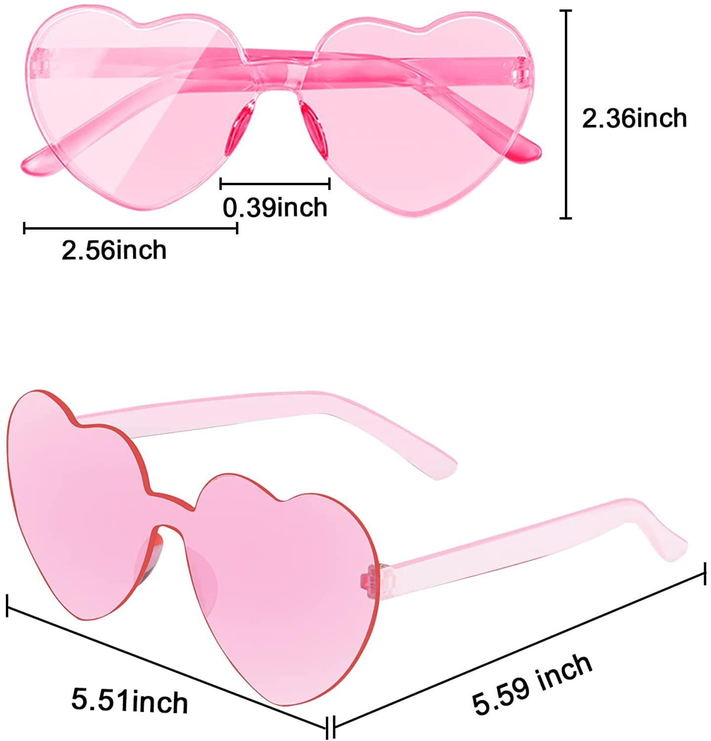 AEAHALY 10 Pairs Pink Heart Sunglasses Bulk for Women and Kids, Rimless Heart Shaped Sunglasses Bulk Women, Pink Heart Glasses Effect Bachelorette Bride Party Favor