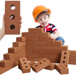 zhanmai 50 pack foam brick building blocks for kids thick foam cinder blocks large fake bricks foam toy construction blocks for stacking and construction 8 x 4 x 2.4 (round)