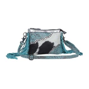 mb genuine leather animal print silver teal turquoise crossbody bag with fringe women stylish ladies fashion designer