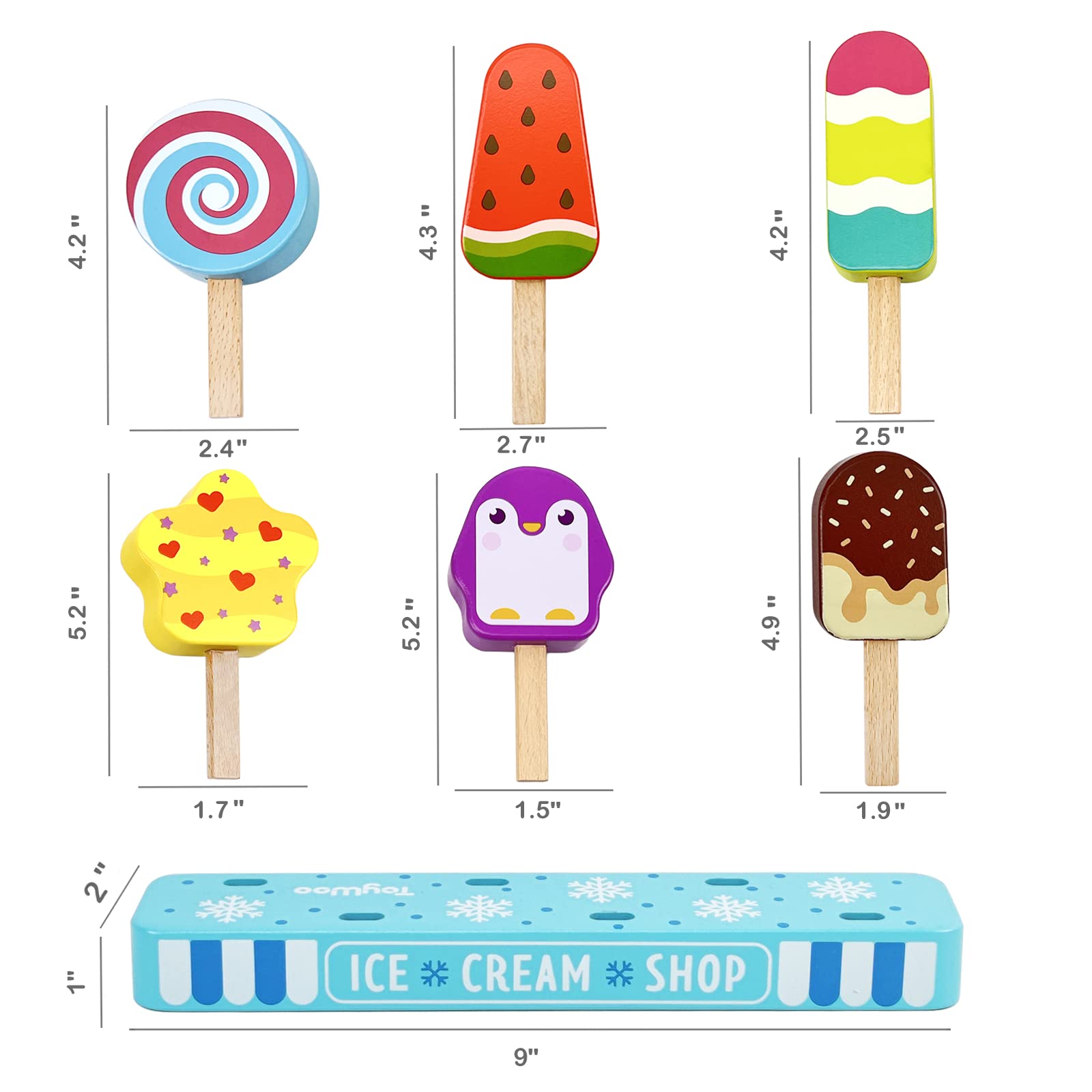 Wooden Ice Cream Toy for Kids, Toddler Pretend Play Food Ice Lolly Pops Set, Preschool Educational Toys and Gifts for Kids Age 3 4 5 6 Years Old