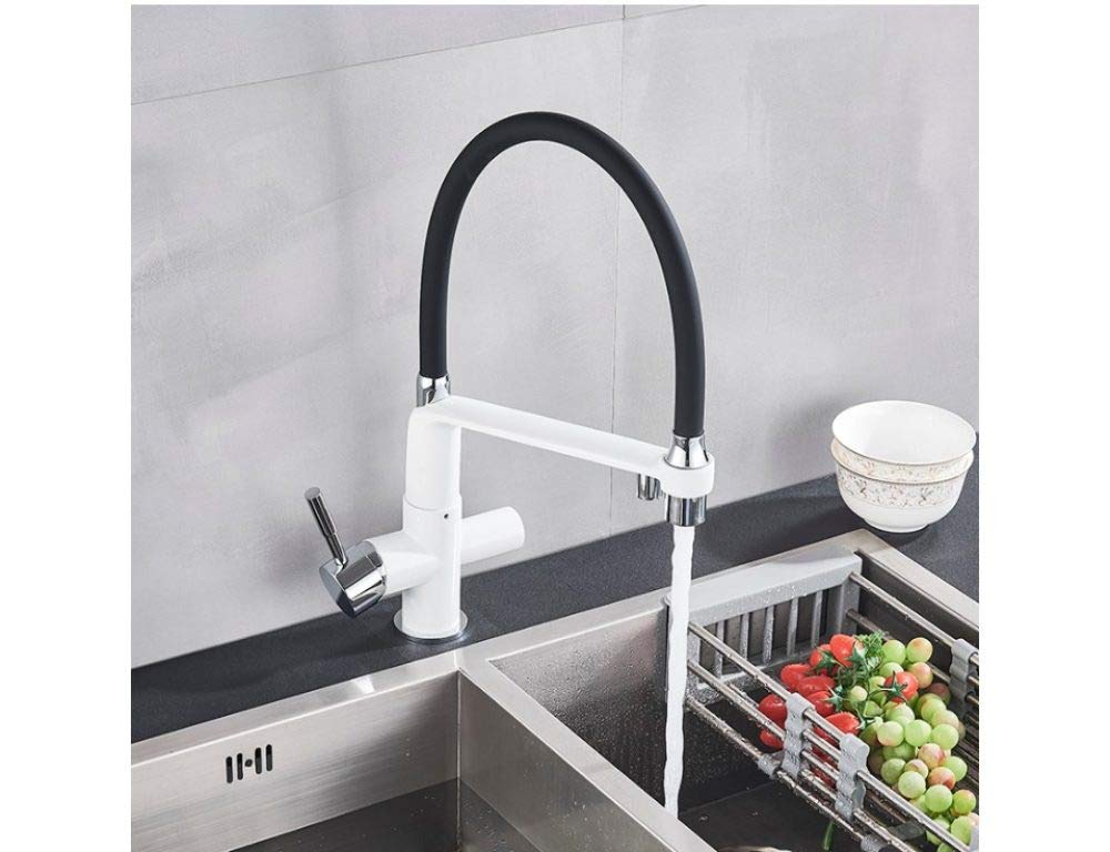 YJRIC Kitchen fau cet Kitchen Water Filter Faucet Kitchen faucets Dual Spout Filter Faucet Mixer 360 Degree Rotation Water Purification Feature Taps,White