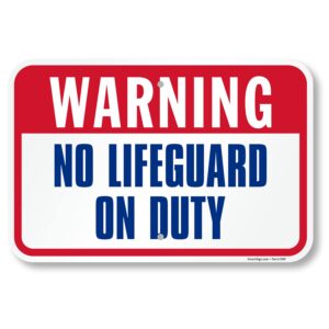 smartsign 12 x 18 inch “warning - no lifeguard on duty” metal sign with symbols, 63 mil laminated rustproof aluminum, blue/red on white