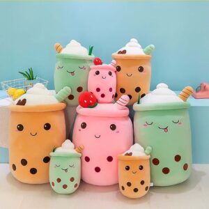 Ditucu Cute Boba Tea Plush Stuffed Bubble Tea Plushie Cartoon Soft Strawberry Milk Tea Cup Pillow Home Hugging Gift for Kids Pink 9.4 inch