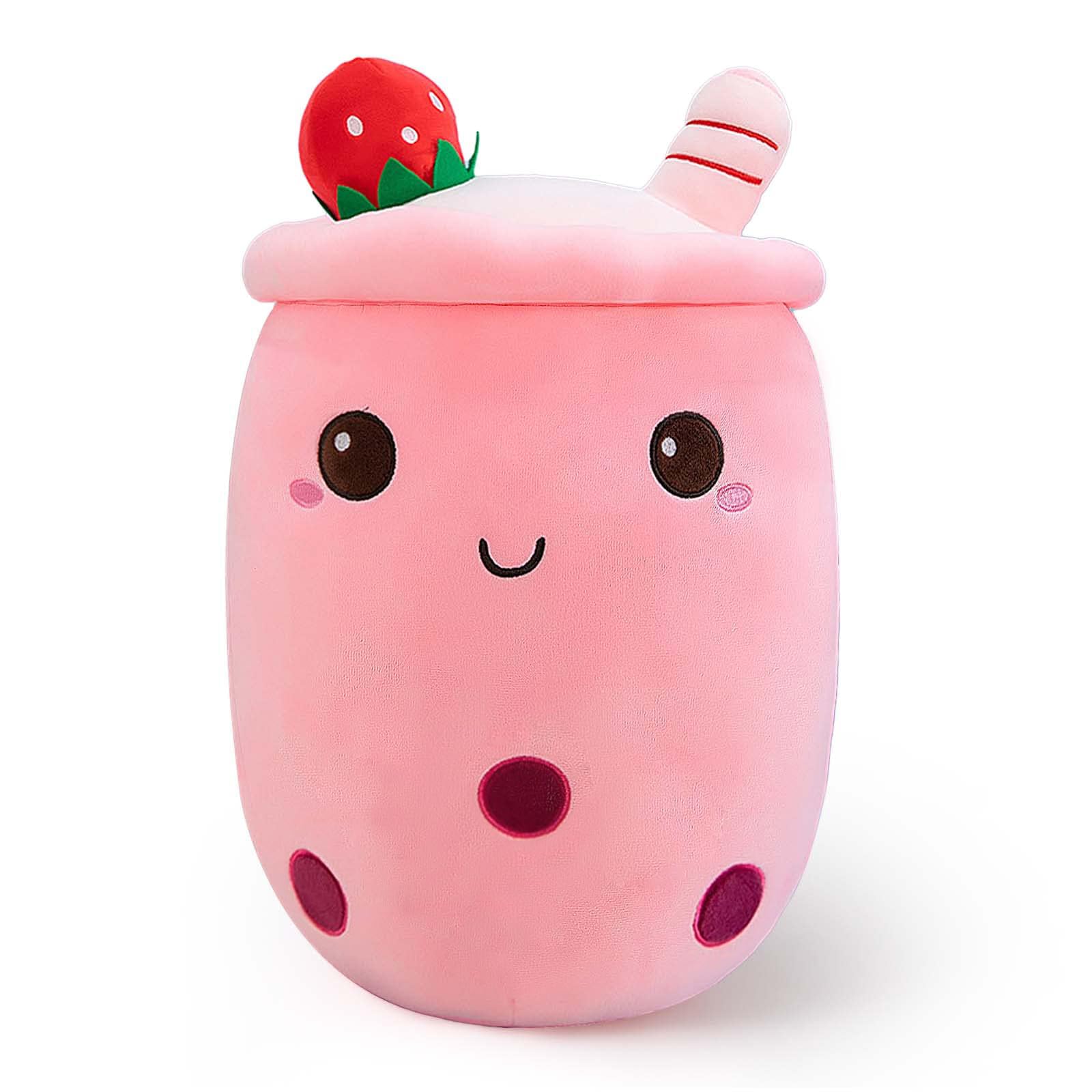 Ditucu Cute Boba Tea Plush Stuffed Bubble Tea Plushie Cartoon Soft Strawberry Milk Tea Cup Pillow Home Hugging Gift for Kids Pink 9.4 inch