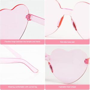 AEAHALY 10 Pairs Pink Heart Sunglasses Bulk for Women and Kids, Rimless Heart Shaped Sunglasses Bulk Women, Pink Heart Glasses Effect Bachelorette Bride Party Favor