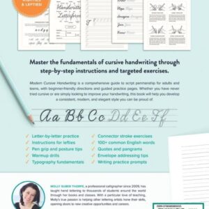 Modern Cursive Handwriting: A Step-by-Step Guide and Workbook to Learn Script Penmanship for Adults and Teens with 150+ Practice Sheets and Bonus Downloads