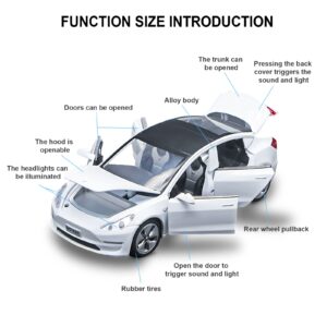 1/32 Scale Diecast Car Model, Pull Back Vehicles Toy Car with Sound and Light, Zinc Alloy Toy Car for Collectors & Boys or Girls 3+ Years Old (Model 3 -White)