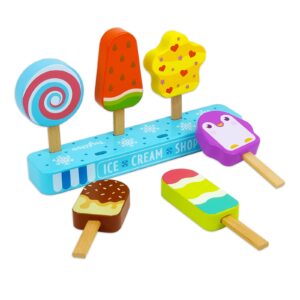 Wooden Ice Cream Toy for Kids, Toddler Pretend Play Food Ice Lolly Pops Set, Preschool Educational Toys and Gifts for Kids Age 3 4 5 6 Years Old