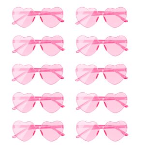 AEAHALY 10 Pairs Pink Heart Sunglasses Bulk for Women and Kids, Rimless Heart Shaped Sunglasses Bulk Women, Pink Heart Glasses Effect Bachelorette Bride Party Favor