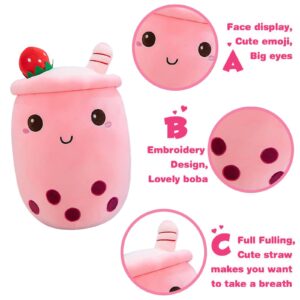 Ditucu Cute Boba Tea Plush Stuffed Bubble Tea Plushie Cartoon Soft Strawberry Milk Tea Cup Pillow Home Hugging Gift for Kids Pink 9.4 inch