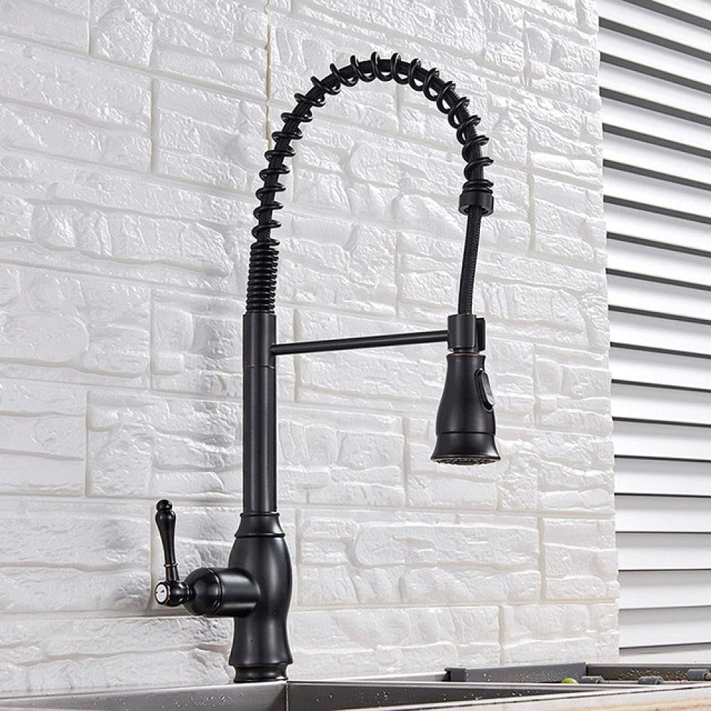 YJRIC Kitchen fau cet Black/Brushed Kitchen Faucet Deck Mounted Hot Cold Water Mixer Faucet for Spring Kitchen Pull Down Mixer Crane 2 Function Spout,Black Bronze