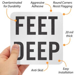 SmartSign “Feet Deep” Adhesive Pool Depth Marker/Sign, 4" Letter Height, 20 mil Laminated Vinyl with Anti-Skid Pebbled Surface, 5.75" x 5.75", Black and White, Made in USA