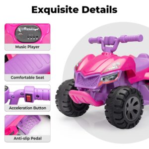 TOBBI Ride On ATV with Sprayer Magic for Kids, 6V 4 Power Wheels Ride On Toy Battery Electric Vehicles with Spray Mist LED Lights, Radio & Music for Toddlers Children Aged 1-3 Pink