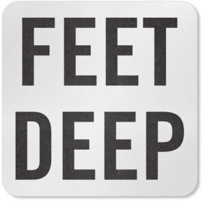 SmartSign “Feet Deep” Adhesive Pool Depth Marker/Sign, 4" Letter Height, 20 mil Laminated Vinyl with Anti-Skid Pebbled Surface, 5.75" x 5.75", Black and White, Made in USA