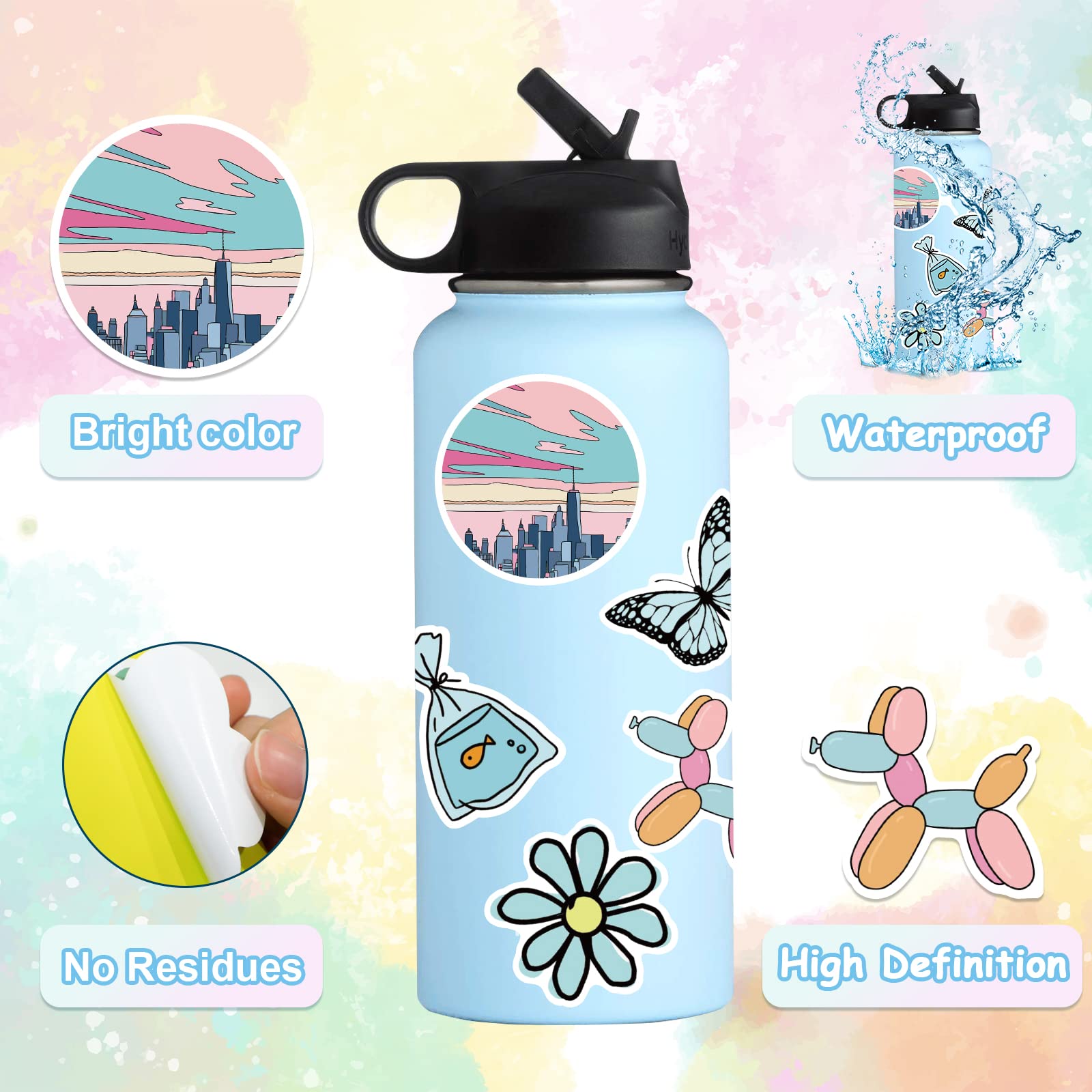 300 Pcs Aesthetic Stickers,VSCO Stickers Pack Waterproof Vinyl for Water Bottle,Laptop,Phone,Skateboard Stickers for Adults Girls and Kids