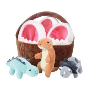 cre8tive minds basket of baby dinosaur plush dolls, super soft dinosaur plushy set, 7-piece toddler toys for all ages, includes 3 dinos, dino eggs, and basket (mtc-1017)