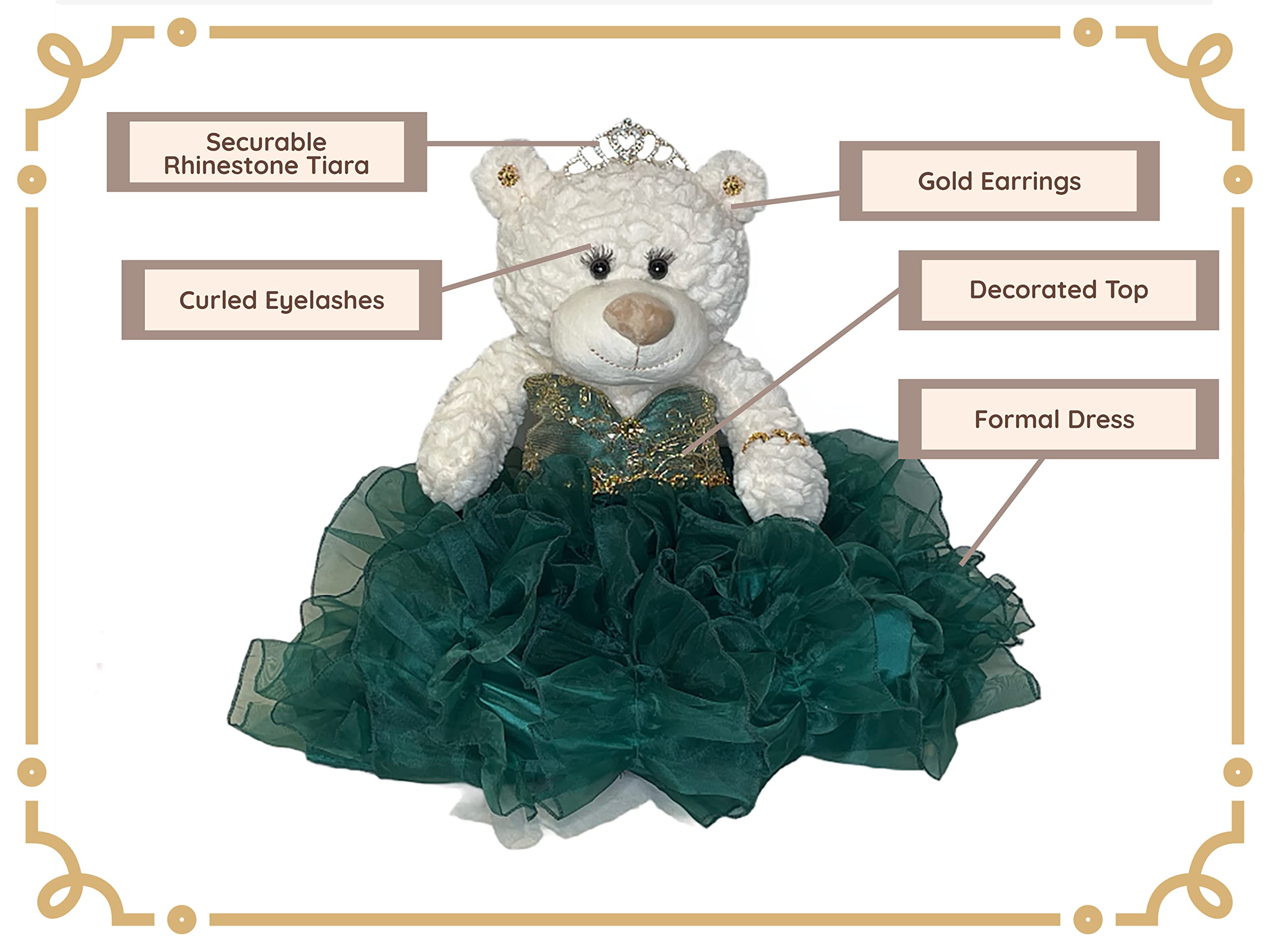 KINNEX COLLECTIONS SINCE 1997 20" Quince Anos Quinceanera Last Doll Teddy Bear with Dress (Centerpiece) ~ ARC16831-33R (Emerald Green)