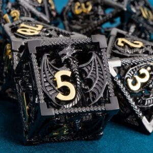 ARUOHHA Hollow DND Metal Dice Set Black Gold Dungeons and Dragons Dice D and D Dice Role Playing Games D+D Polyhedral Dice 7PCS RPG D&D Dice with Gift Box D20 D12 D10 D8 D6 D4