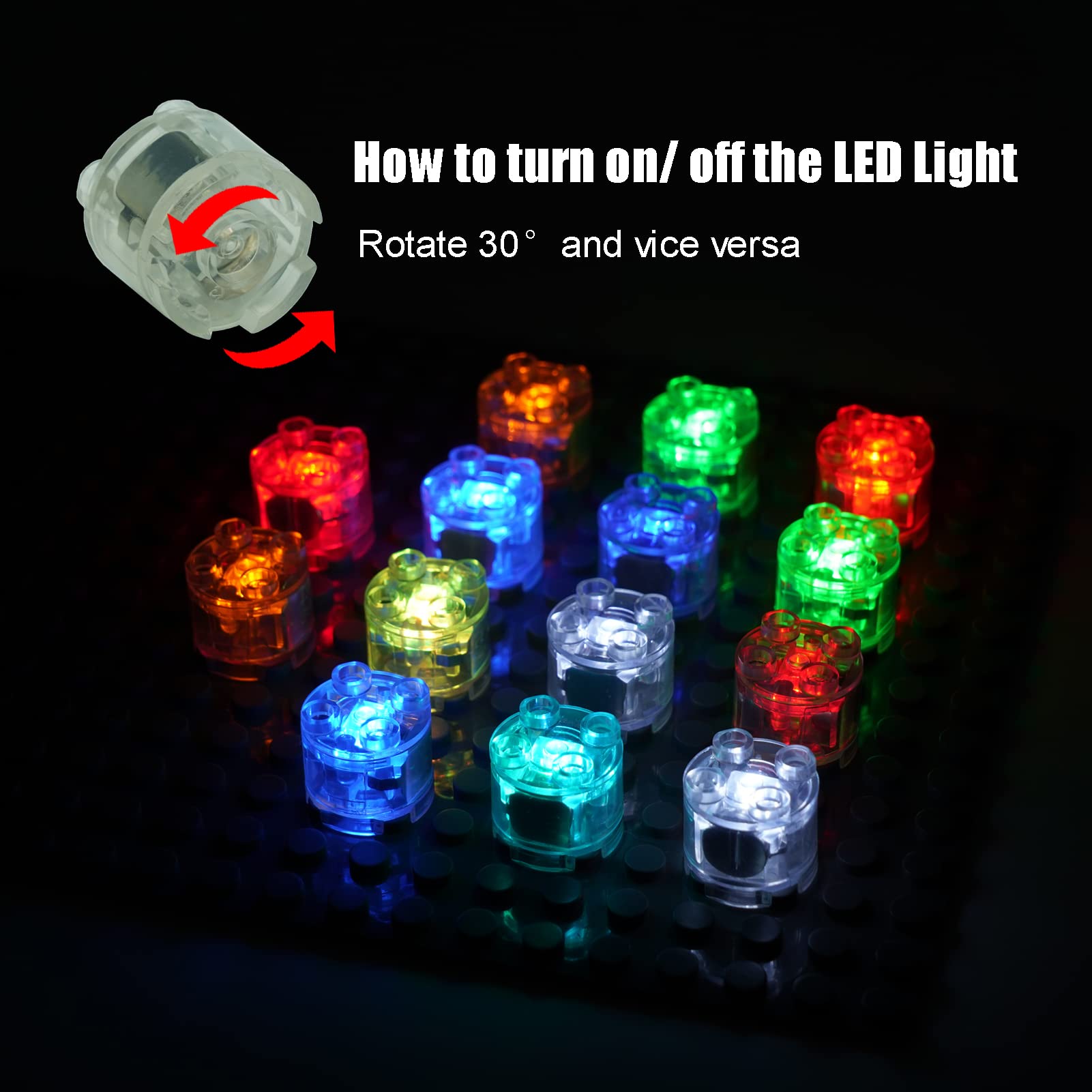 Light Up Bricks Accessories Kits, 2x2 Classic Transparent LED Light Brick Pack, 14 Pieces Parts Building Blocks Set Toys