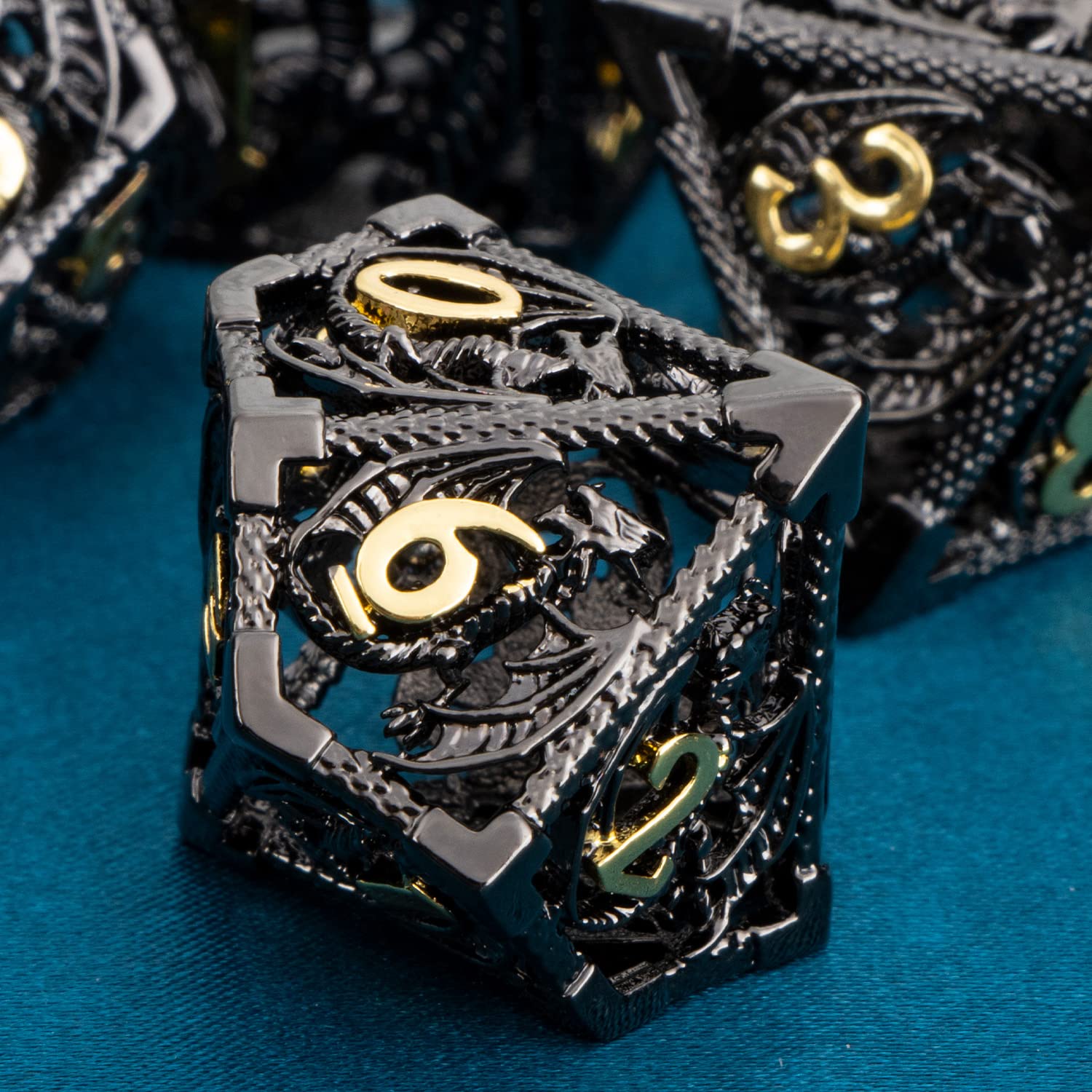 ARUOHHA Hollow DND Metal Dice Set Black Gold Dungeons and Dragons Dice D and D Dice Role Playing Games D+D Polyhedral Dice 7PCS RPG D&D Dice with Gift Box D20 D12 D10 D8 D6 D4