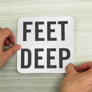 SmartSign “Feet Deep” Adhesive Pool Depth Marker/Sign, 4" Letter Height, 20 mil Laminated Vinyl with Anti-Skid Pebbled Surface, 5.75" x 5.75", Black and White, Made in USA