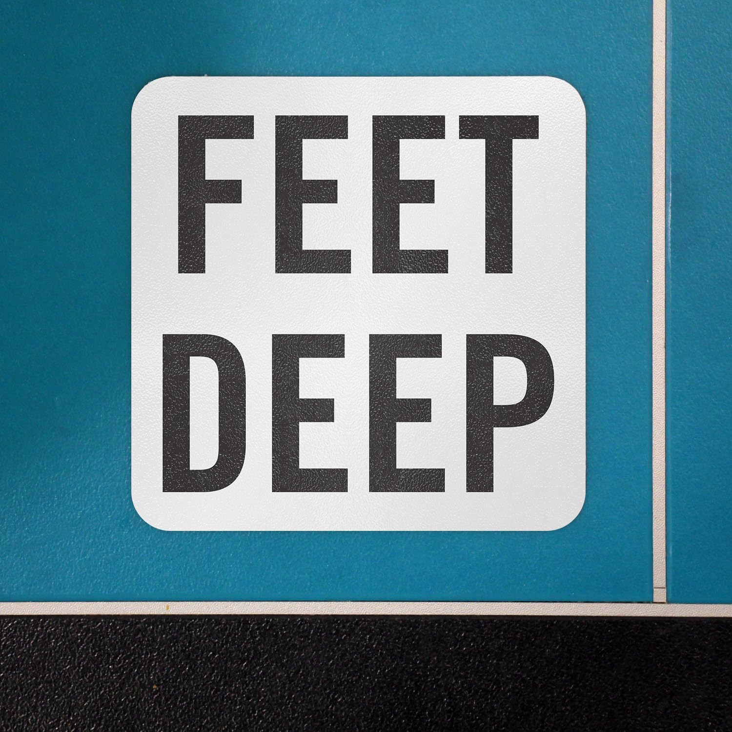 SmartSign “Feet Deep” Adhesive Pool Depth Marker/Sign, 4" Letter Height, 20 mil Laminated Vinyl with Anti-Skid Pebbled Surface, 5.75" x 5.75", Black and White, Made in USA