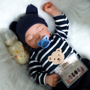 JIZHI Lifelike Reborn Baby Dolls - 18-Inch Realistic-Newborn Baby Dolls Boy Soft Body Real Life Baby Dolls with Blue Pajamas Feeding Kit for Kids Age 3+ & Collection