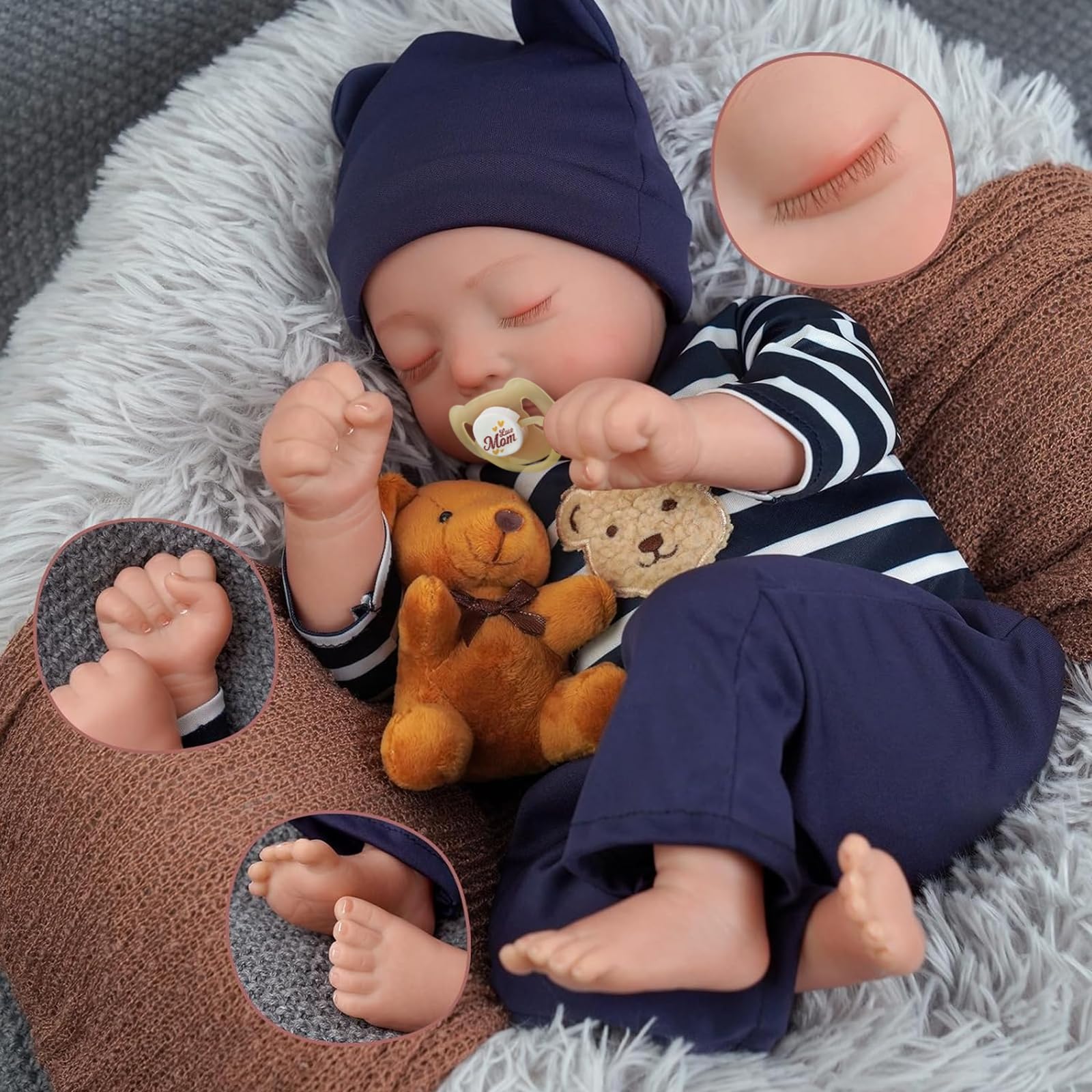 JIZHI Lifelike Reborn Baby Dolls - 18-Inch Realistic-Newborn Baby Dolls Boy Soft Body Real Life Baby Dolls with Blue Pajamas Feeding Kit for Kids Age 3+ & Collection