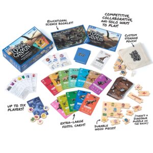 Fossil Canyon Deluxe Edition | Dinosaur Paleontology Family Game | Play Competitively, Cooperatively, or Solo | 1-6 Players, Ages 6 and Up | Field Museum Science Booklet Included