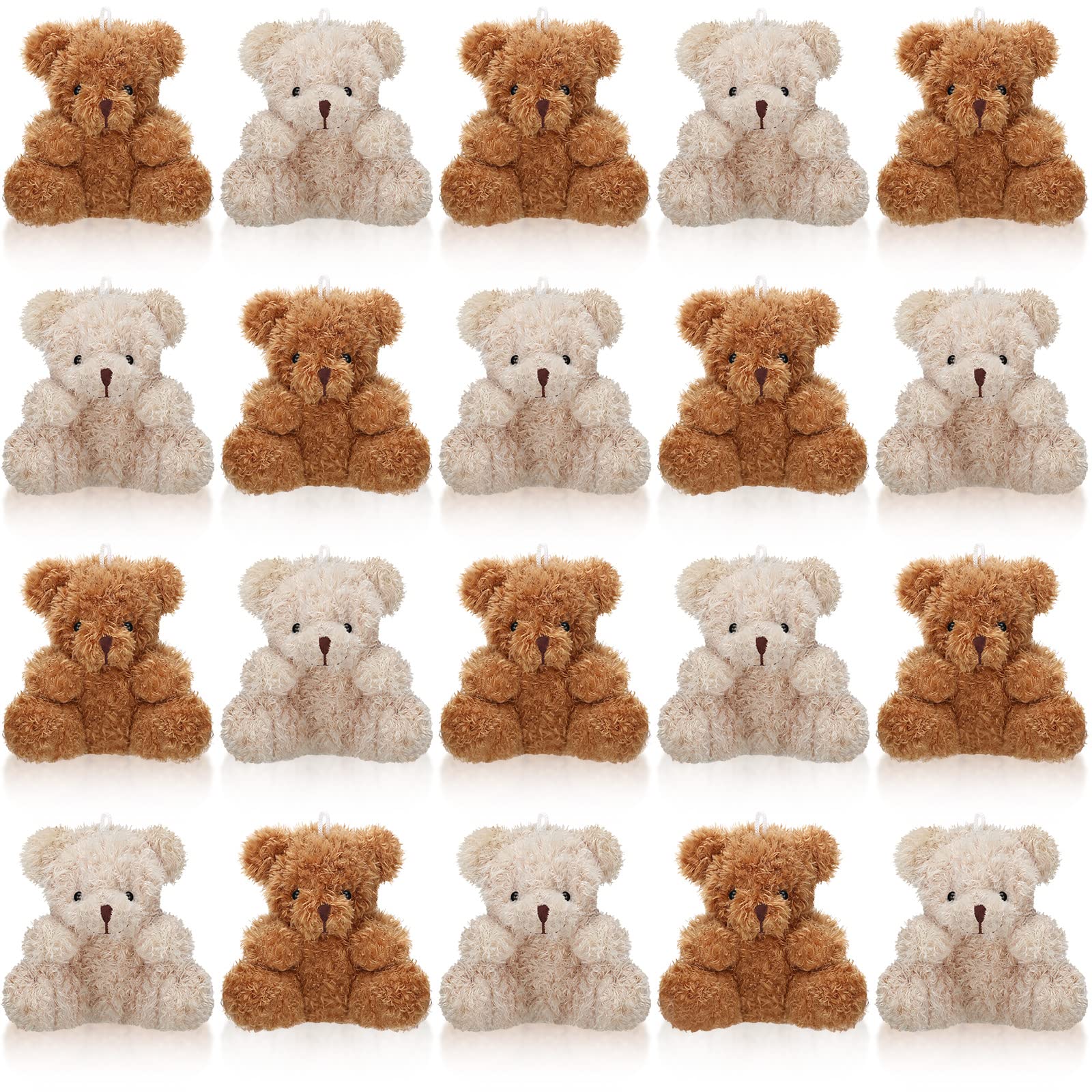 Chivao 20 Pcs Christmas Mini Plush Bears 4'' Small Bear Bulk Stuffed Animal Toys Tiny Soft Bear Doll Present Stuffers for Keychain Baby Shower Favors Wedding Party(Brown, Apricot)