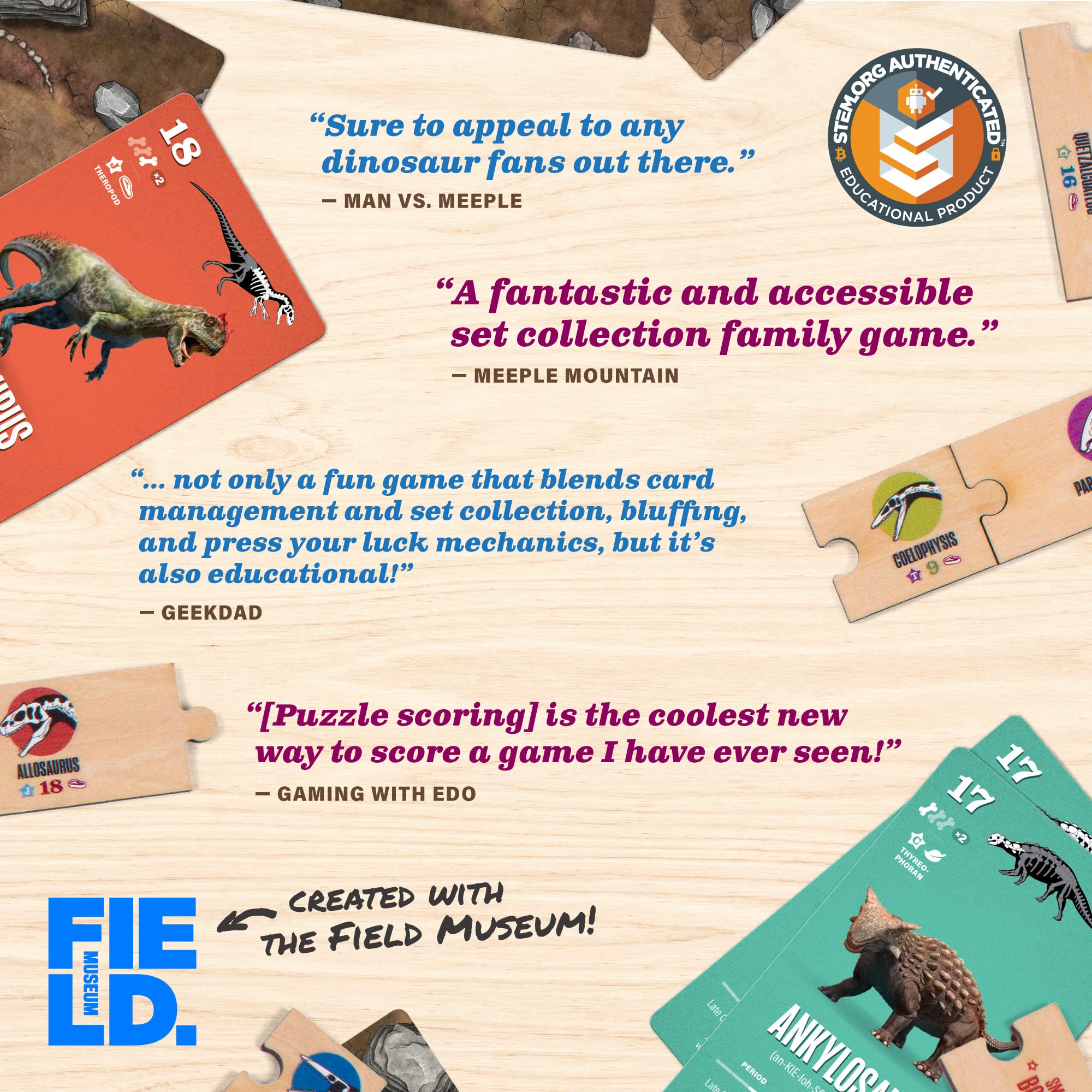 Fossil Canyon Deluxe Edition | Dinosaur Paleontology Family Game | Play Competitively, Cooperatively, or Solo | 1-6 Players, Ages 6 and Up | Field Museum Science Booklet Included