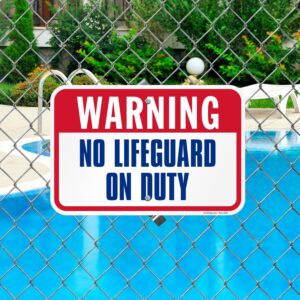 SmartSign 12 x 18 inch “Warning - No Lifeguard On Duty” Metal Sign with Symbols, 63 mil Laminated Rustproof Aluminum, Blue/Red on White