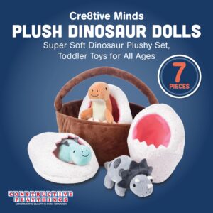 Cre8tive Minds Basket of Baby Dinosaur Plush Dolls, Super Soft Dinosaur Plushy Set, 7-Piece Toddler Toys for All Ages, Includes 3 Dinos, Dino Eggs, and Basket (MTC-1017)