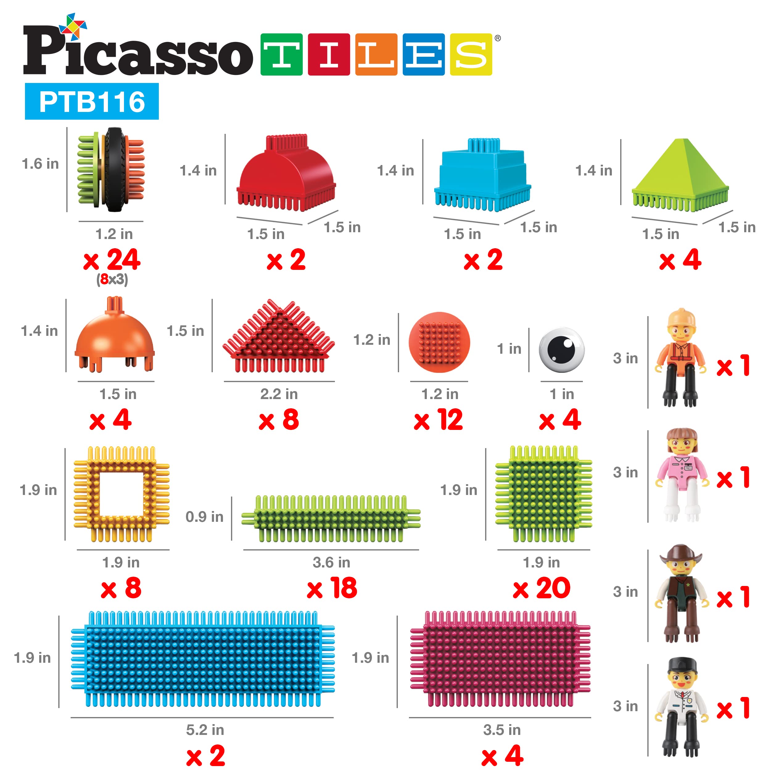 Picasso Toys 116pc Hedgehog Construction Building Blocks Toy Set Interlock Tiles with Idea Book, 4 Action Figure Characters, 4 Decorative Eyes STEM Learning Kit Playset for Boys Girls 3 and Up PTB116