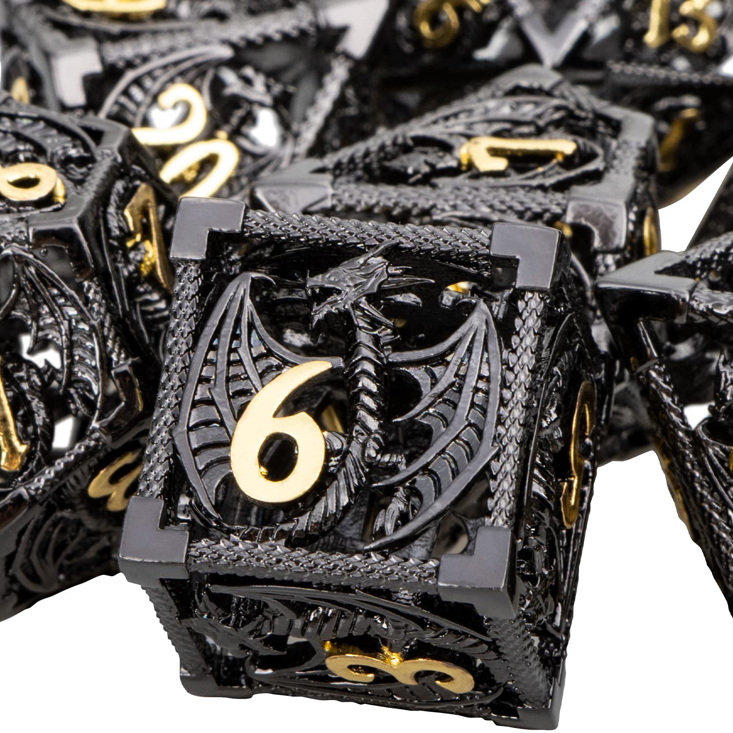 ARUOHHA Hollow DND Metal Dice Set Black Gold Dungeons and Dragons Dice D and D Dice Role Playing Games D+D Polyhedral Dice 7PCS RPG D&D Dice with Gift Box D20 D12 D10 D8 D6 D4